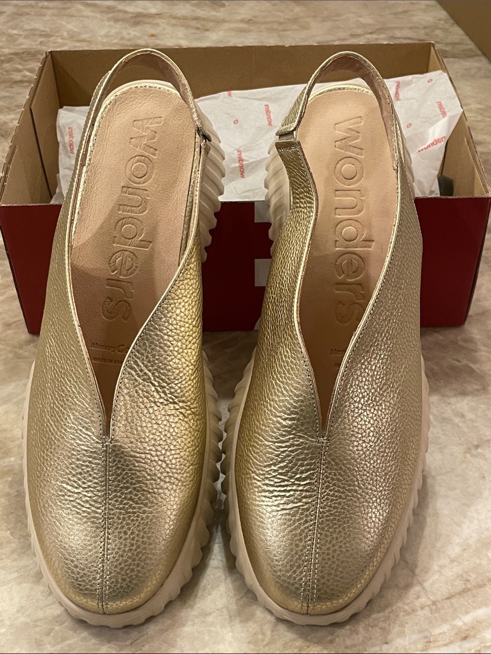Wonders Metallic Gold Platform Slingback Shoes